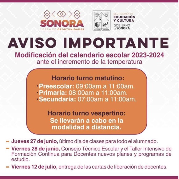 Anuncia Gobierno de Sonora modificación del calendario escolar ante las altas temperaturas | Radio Sonora