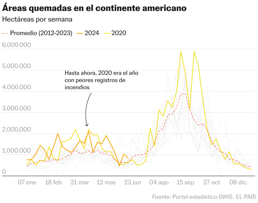 Récord de fuegos y de superficie quemada: siete gráficos que resumen la temporada de incendios en América