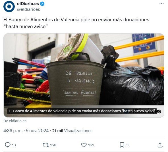 Valladolid ha donado tantos alimentos por la DANA que están a punto de caducar. Así que los va a repartir... en Valladolid