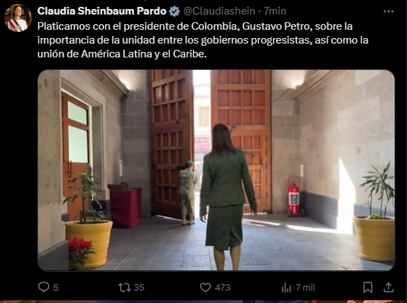 Finaliza reunión entre Claudia Sheinbaum y Gustavo Petro