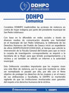 Se pronuncia la DDHPO tras los hechos registrados en San Pedro Ixtlahuaca