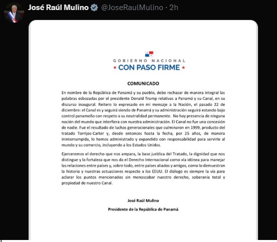“El Canal de Panamá es y seguirá siendo de Panamá”, Raúl Molino responde a Donald Trump