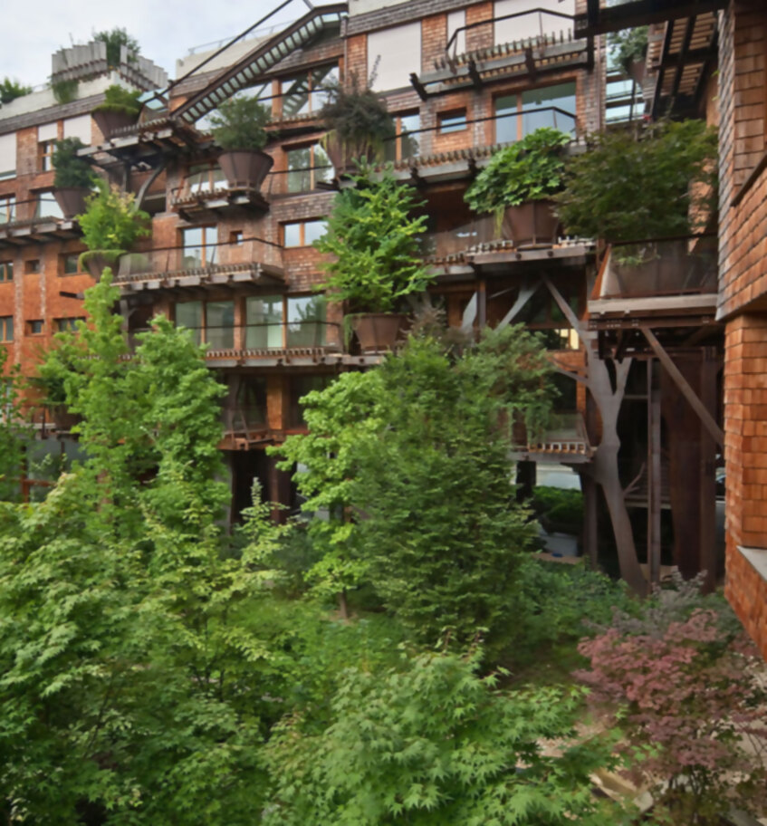Casa del árbol urbana, utiliza 150 árboles para proteger a los residentes del ruido y la contaminación