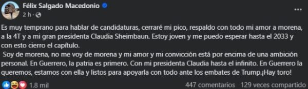 “Cerraré mi pico” || Félix Salgado atiende el llamado de Claudia Sheinbaum y esperará hasta 2033 para competir por la gobernatura de Guerrero