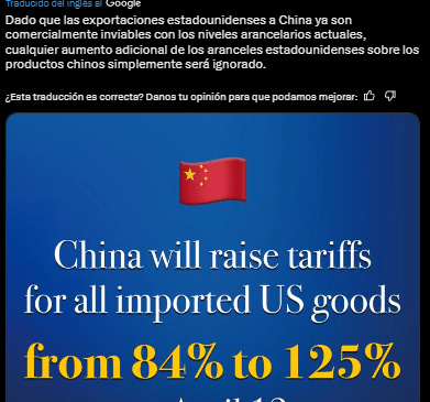 China acusa a EE.UU. de “intimidación unilateral” tras nueva escalada arancelaria del 125%