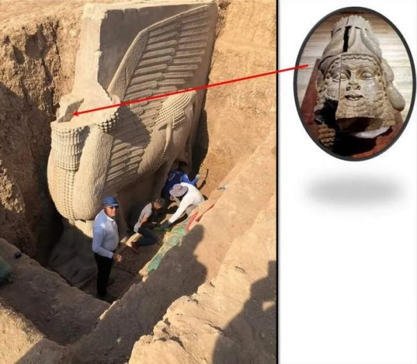 Descubierto impresionante en la antigua ciudad de Dur-Sharrukin: estatua de Lamassu de 18 toneladas del reinado de Sargón II desencadenado