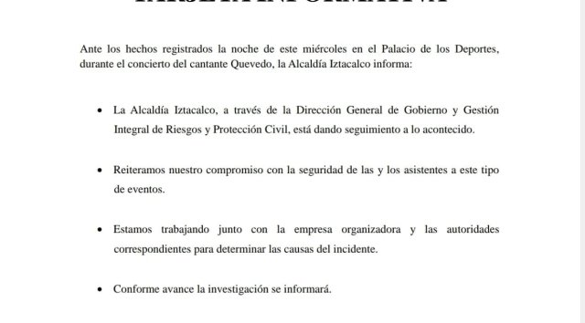 Investigan accidente en concierto de Quevedo en el Palacio de los Deportes