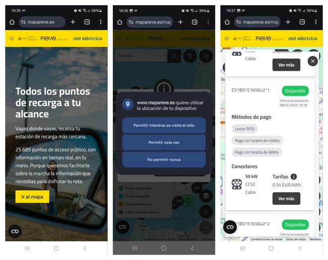 Nace Reve, un mapa oficial con puntos de recarga para vehículos eléctricos. Ya se puede consultar desde el móvil