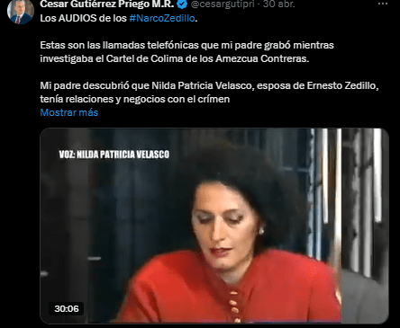 Audios revelan presuntos vínculos entre esposa de Zedillo y el Cártel de Colima
