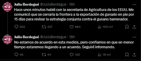 EE.UU. suspende importación de ganado mexicano por alerta de gusano barrenador