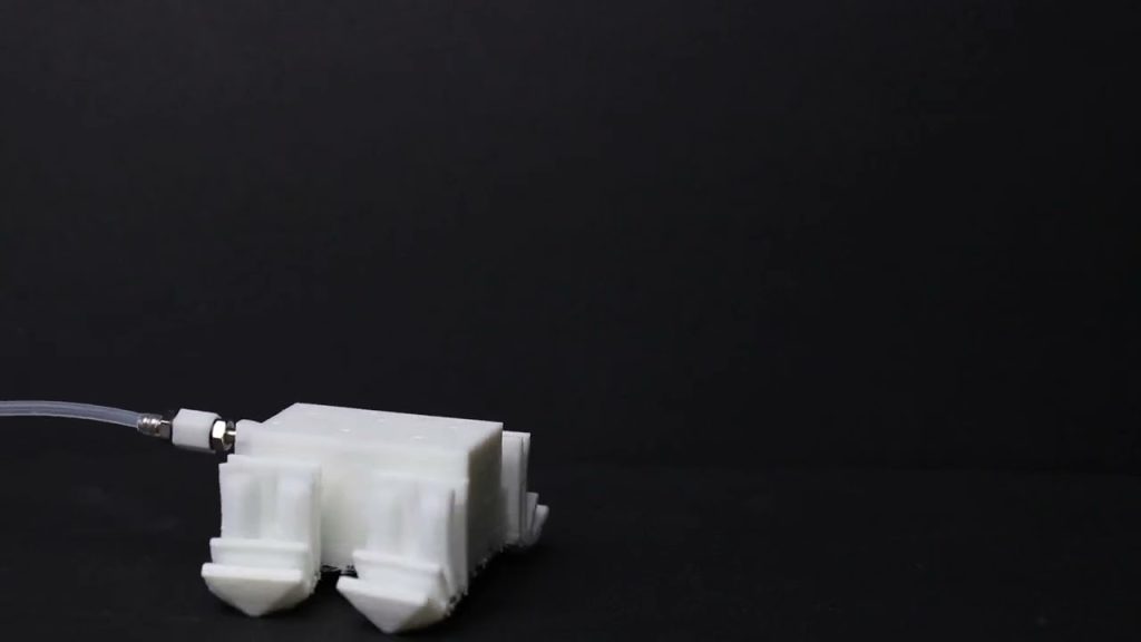 Investigadores escoceses han desarrollado un robot blando que puede ser impreso en 3D en una sola pieza y que luego camina fuera de la plataforma de impresión al ser activado con aire