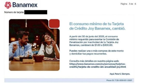 Banamex anuncia a usuarios cambio de 300 pesos, a partir del 30 de junio