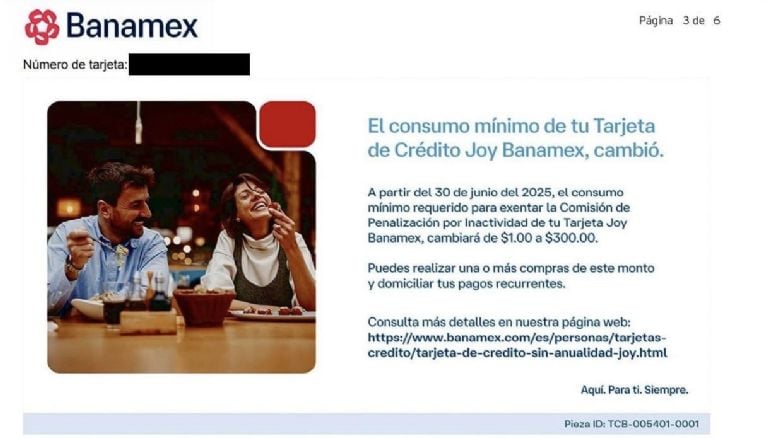 Banamex anuncia a usuarios cambio de 300 pesos, a partir del 30 de junio