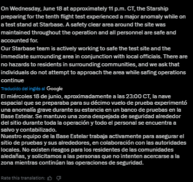 Explota cohete de SpaceX durante prueba en Texas (+video)