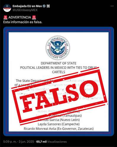 Falsa, sanción de EU a gobernadores