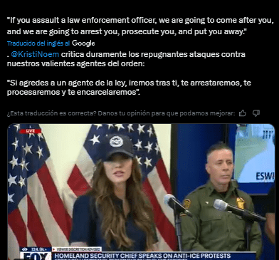 #NoEsBroma || Kristi Noem defiende despliegue militar y expulsa a senador que intentó cuestionarla (+video)