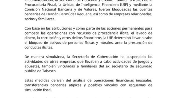 Congelan cuentas de Bermúdez Requena y suspenden casas de apuestas vinculadas a su familia
