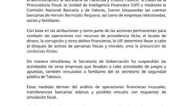 Congelan cuentas de Bermúdez Requena y suspenden casas de apuestas vinculadas a su familia