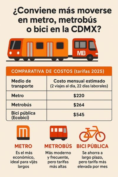 ¿Conviene más moverse en metro, metrobús o bici en la CDMX?