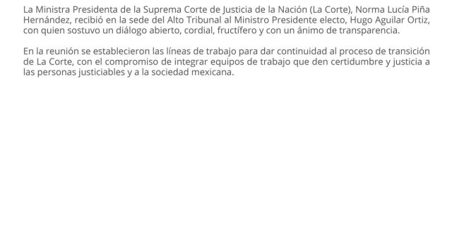 La SCJN se prepara para una nueva etapa; Norma Piña y Hugo Aguilar definen ruta de transición