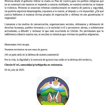 “No es un hecho aislado” || Cherán enfrenta ataque armado y denuncia asedio a pueblos p’urhépechas