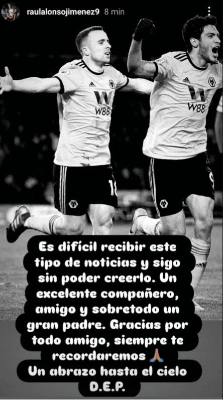 Raúl Jiménez se despide de Diogo Jota con emotivo mensaje