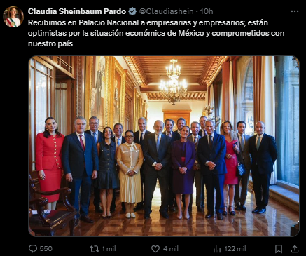 Sheinbaum se reúne con el sector empresarial en Palacio Nacional