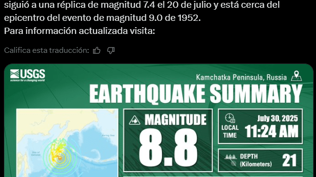 Sismo de magnitud 8.8 sacude el oriente de Rusia; alertas de tsunami en el Pacífico y SRE en alerta para asistir a connacionales
