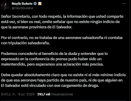 Tensión en el aire || Bukele y Harfuch intercambian versiones por narcoavioneta interceptada en Colima