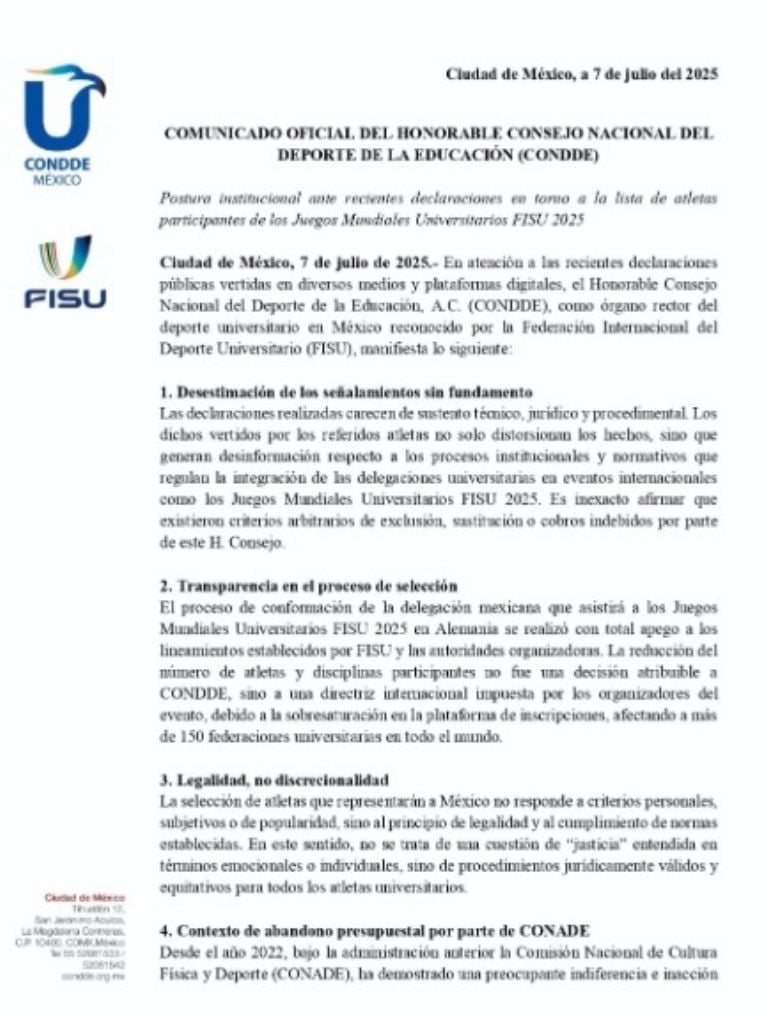 Universiada Mundial: atletas pagan 80 mil pesos y el Condde los deja fuera