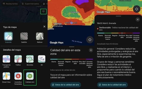 Google Maps tiene un chivato para conocer la calidad del aire. Es imprescindible en época de incendios