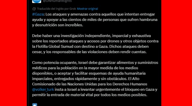 ONU exige investigación independiente por ataques contra la Global Sumud Flotilla; misión mexicana en tierra se moviliza