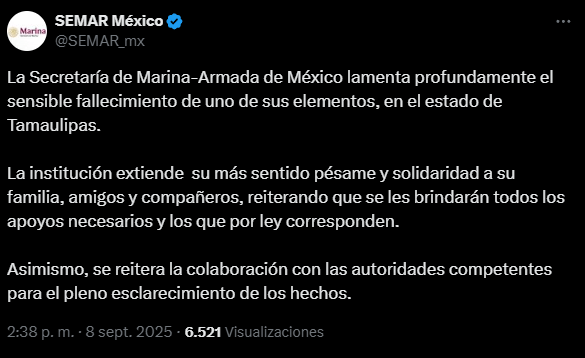 Semar lamenta muerte de elemento en Tamaulipas en medio de investigaciones por huachicol fiscal (+video)