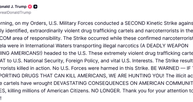 Trump ordena ataque a barco en aguas internacionales; crece la tensión con Venezuela
