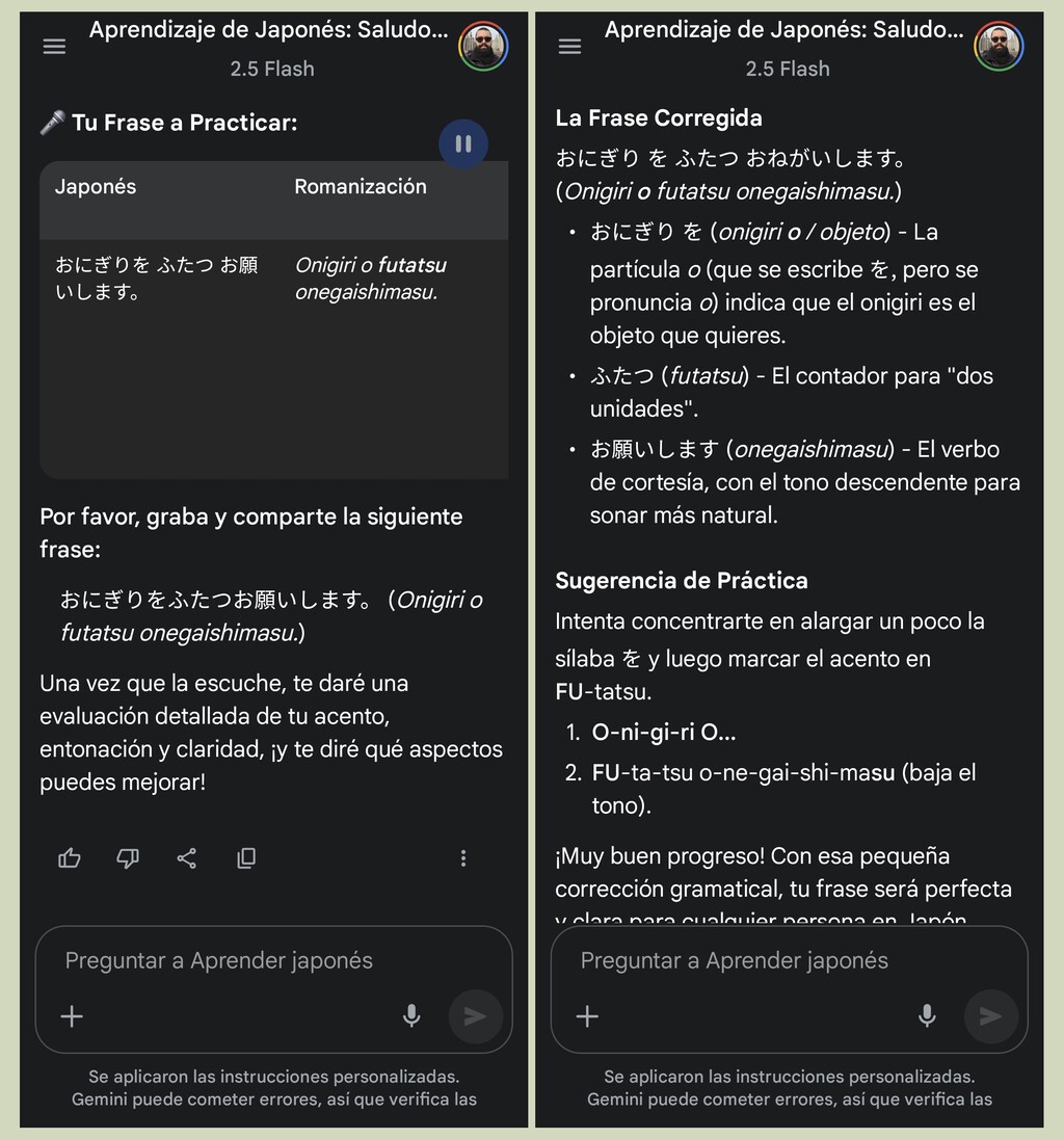 Arigato gozaimasu, Gemini: estoy aprendiendo japonés y la IA es genial para practicar y corregir mi pronunciación