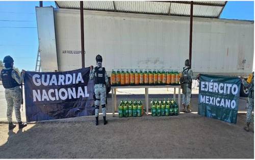 Asegura Mesa Estatal de Seguridad cargamento de metanfetamina líquida en San Luis Río Colorado