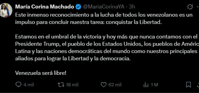 #NoEsBroma || El Nobel de la Paz se tuerce a la derecha: María Corina Machado, aliada de Washington y Tel Aviv, es la galardonada (+video)
