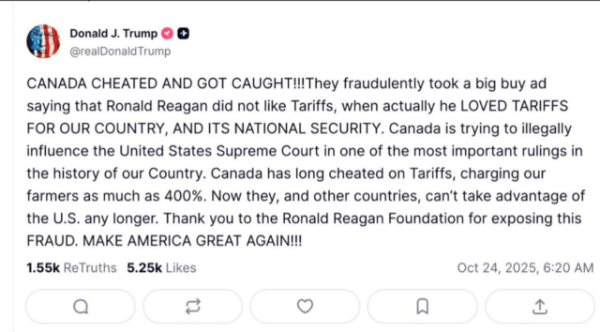 Trump cancela todas las negociaciones comerciales con Canadá por “uso fraudulento” de imágenes de Reagan (+video)