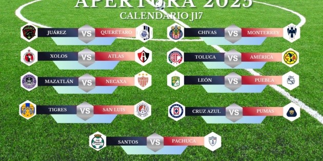 Calendario de partidos de la J17 del Apertura 2025