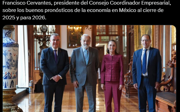 Sheinbaum se reúne con Carlos Slim para revisar pronósticos económicos hacia 2026