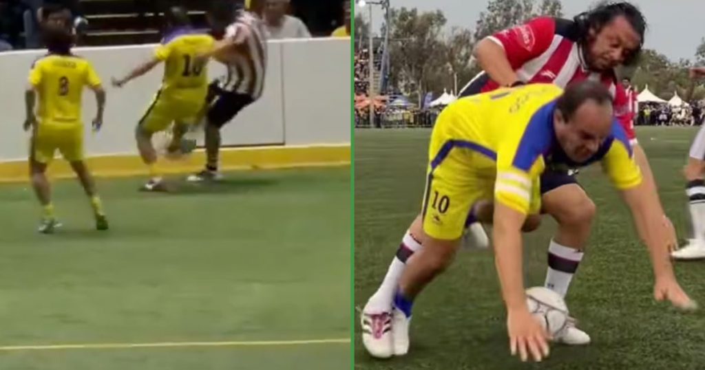 ¡Collarín urgente! Héctor Reynoso le da patadón a Cuauhtémoc Blanco en partido “amistoso”