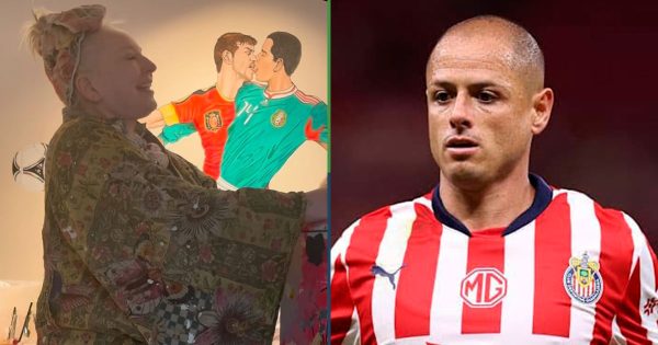 Pintora presenta cuadro de futbolistas dándose un beso y parecen el Chicharito con Iker Casillas