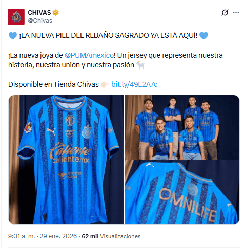 Chivas presenta tercer uniforme para celebrar su 120 aniversario