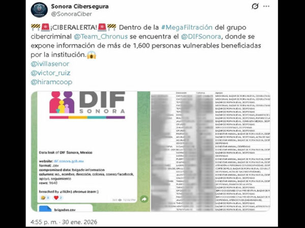 Grupo cibercriminal “Team Chronus” filtra información de DIF Sonora