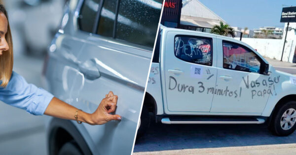 Le pintan su camioneta a vato infiel y no sabemos qué está peor, si los rayones o lo que dicen