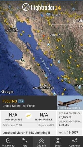 Detectaron radares avión de combate de EU sobre Sonora