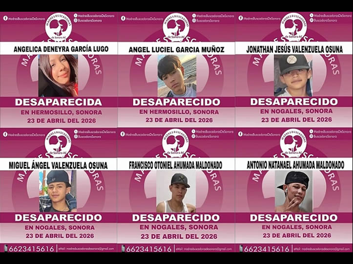 Reportan desaparición de seis jóvenes en Hermosillo y Nogales
