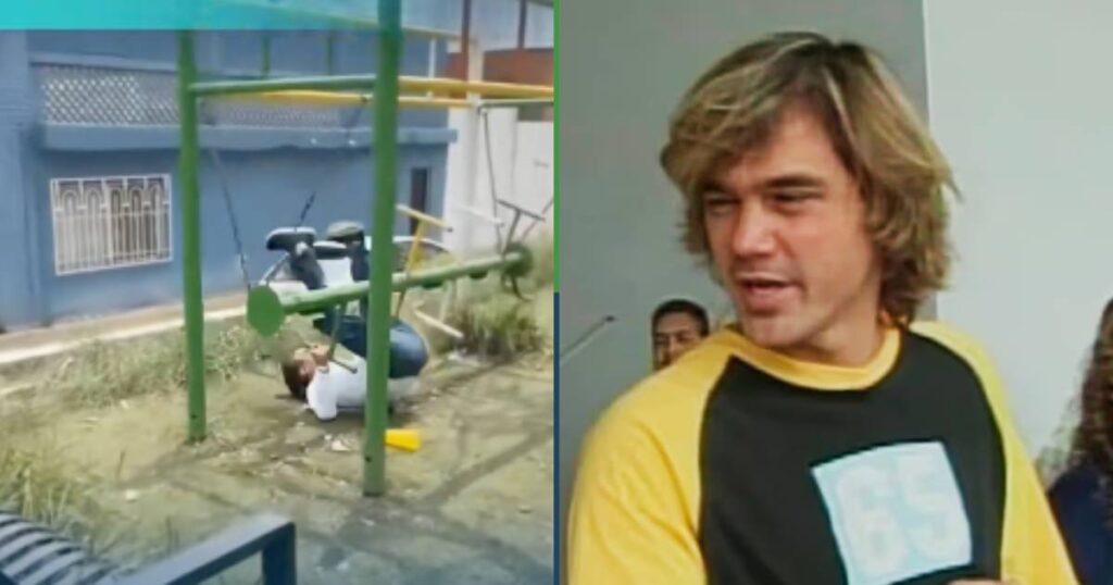 Listo para ser alcalde: Pato Zambrano quiso usar unos columpios y terminó cayendo