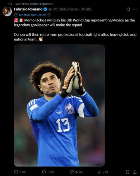 Ochoa se retirará tras el Mundial 2026