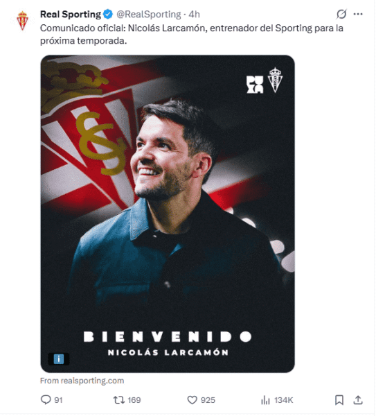 Oficial: Larcamón llegó a Europa, al Sporting de Gijón